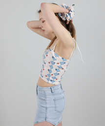 (セット) ハイティーン ノースリーブ クロップトップ ヘアゴム (ブルー)