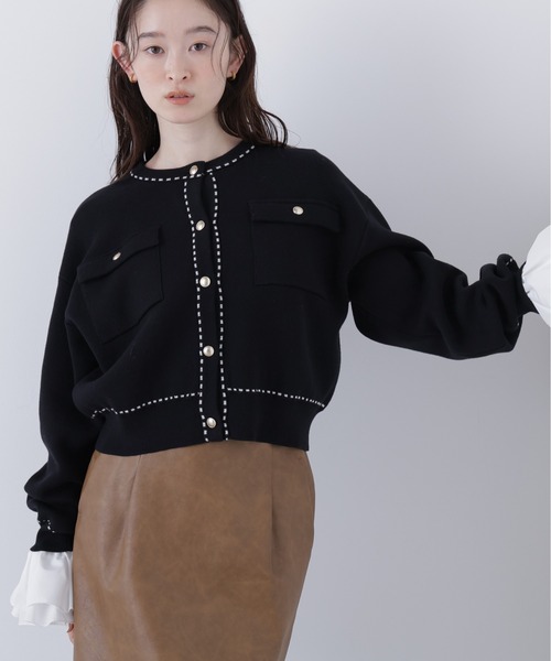 N.（N. Natural Beauty Basic）（エヌエヌナチュラルビューティーベーシック）の「ステッチニットジャケット（カーディガン/ボレロ・レディース・オフホワイト/レッド/ブラック・ﾌﾘ-）」の19枚目の写真