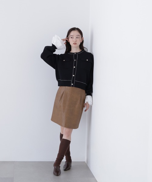 N.（N. Natural Beauty Basic）（エヌエヌナチュラルビューティーベーシック）の「ステッチニットジャケット（カーディガン/ボレロ・レディース・オフホワイト/レッド/ブラック・ﾌﾘ-）」の20枚目の写真