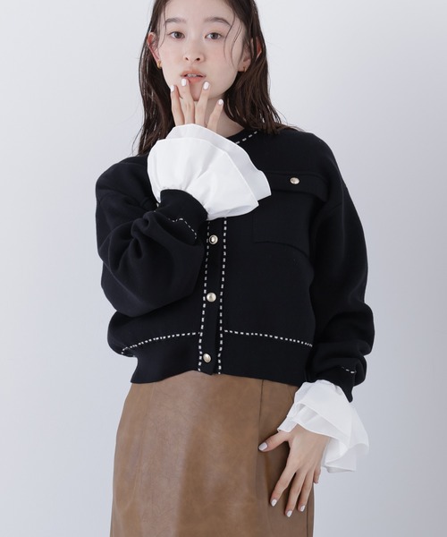 N.（N. Natural Beauty Basic）（エヌエヌナチュラルビューティーベーシック）の「ステッチニットジャケット（カーディガン/ボレロ・レディース・オフホワイト/レッド/ブラック・ﾌﾘ-）」の22枚目の写真