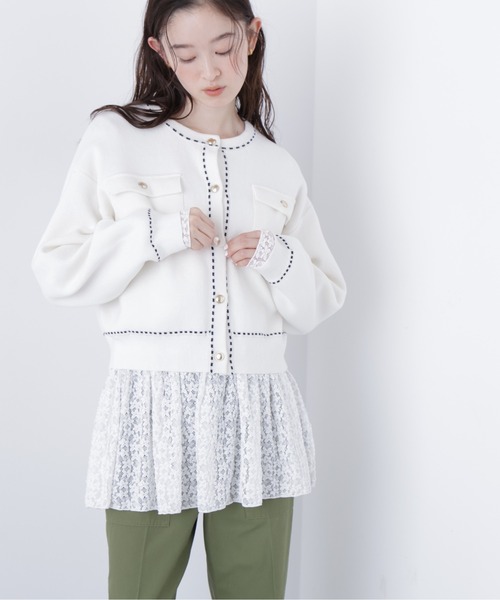 N.（N. Natural Beauty Basic）（エヌエヌナチュラルビューティーベーシック）の「ステッチニットジャケット（カーディガン/ボレロ・レディース・オフホワイト/レッド/ブラック・ﾌﾘ-）」の5枚目の写真