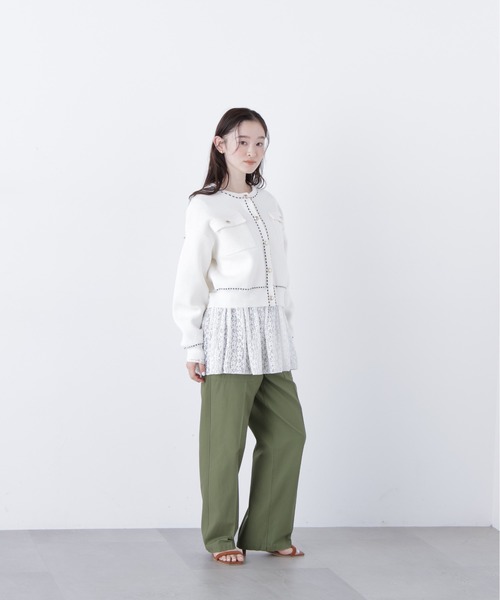 N.（N. Natural Beauty Basic）（エヌエヌナチュラルビューティーベーシック）の「ステッチニットジャケット（カーディガン/ボレロ・レディース・オフホワイト/レッド/ブラック・ﾌﾘ-）」の6枚目の写真