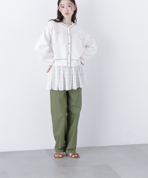 N.（N. Natural Beauty Basic）（エヌエヌナチュラルビューティーベーシック）の「ステッチニットジャケット（カーディガン/ボレロ・レディース・オフホワイト/レッド/ブラック・ﾌﾘ-）」の7枚目の写真