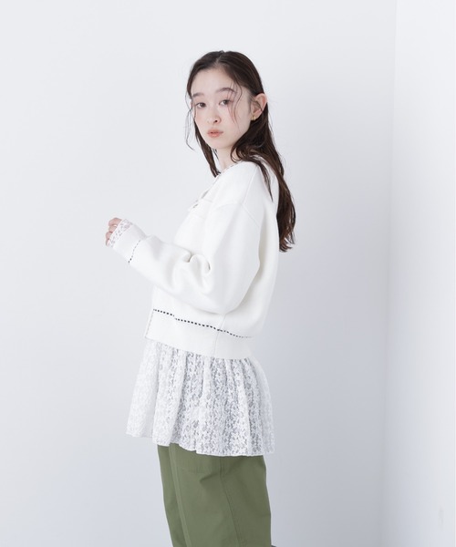 N.（N. Natural Beauty Basic）（エヌエヌナチュラルビューティーベーシック）の「ステッチニットジャケット（カーディガン/ボレロ・レディース・オフホワイト/レッド/ブラック・ﾌﾘ-）」の8枚目の写真