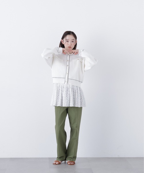 N.（N. Natural Beauty Basic）（エヌエヌナチュラルビューティーベーシック）の「ステッチニットジャケット（カーディガン/ボレロ・レディース・オフホワイト/レッド/ブラック・ﾌﾘ-）」の10枚目の写真