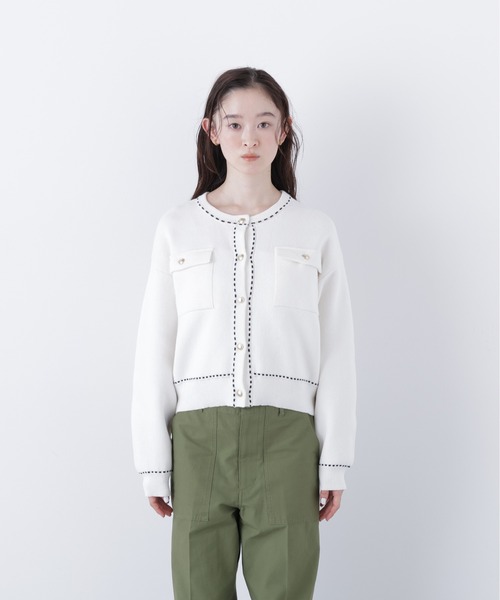 N.（N. Natural Beauty Basic）（エヌエヌナチュラルビューティーベーシック）の「ステッチニットジャケット（カーディガン/ボレロ・レディース・オフホワイト/レッド/ブラック・ﾌﾘ-）」の11枚目の写真