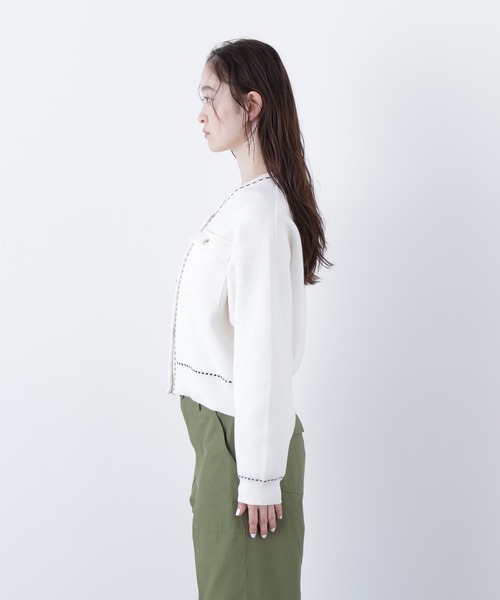 N.（N. Natural Beauty Basic）（エヌエヌナチュラルビューティーベーシック）の「ステッチニットジャケット（カーディガン/ボレロ・レディース・オフホワイト/レッド/ブラック・ﾌﾘ-）」の12枚目の写真