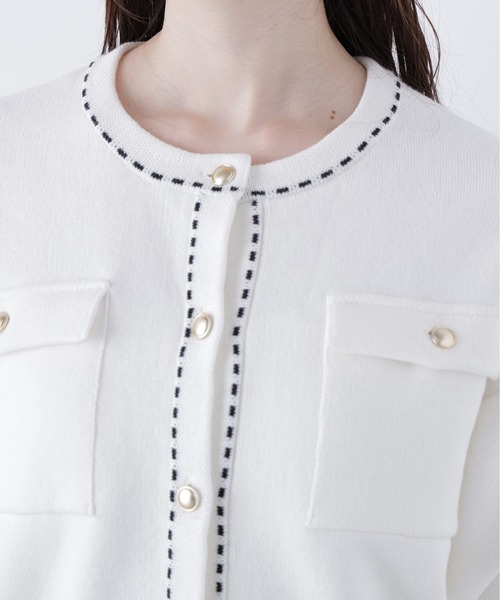 N.（N. Natural Beauty Basic）（エヌエヌナチュラルビューティーベーシック）の「ステッチニットジャケット（カーディガン/ボレロ・レディース・オフホワイト/レッド/ブラック・ﾌﾘ-）」の14枚目の写真