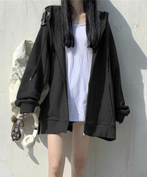 SallyLunn(サリーラン)の「アウターライク オーバーZIPスウェット(スウェット・レディース・ブラック/グレー・LARGE/MEDIUM)」の1枚目の写真