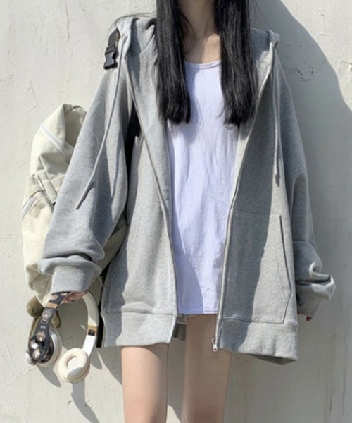 SallyLunn(サリーラン)の「アウターライク オーバーZIPスウェット(スウェット・レディース・ブラック/グレー・LARGE/MEDIUM)」の3枚目の写真