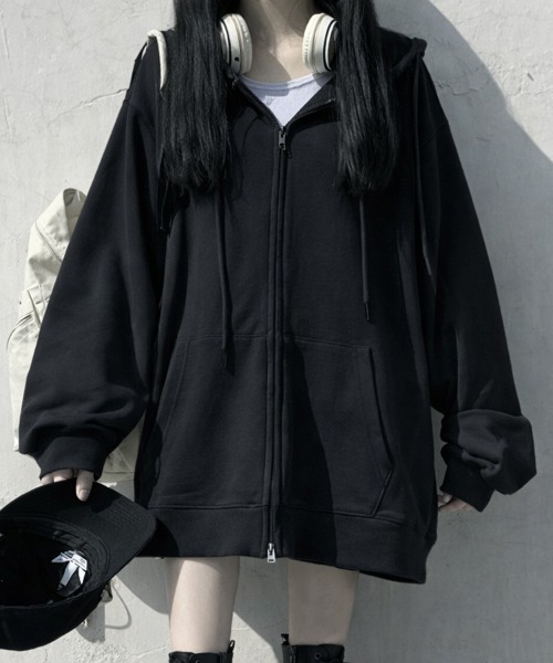 SallyLunn(サリーラン)の「アウターライク オーバーZIPスウェット(スウェット・レディース・ブラック/グレー・LARGE/MEDIUM)」の12枚目の写真