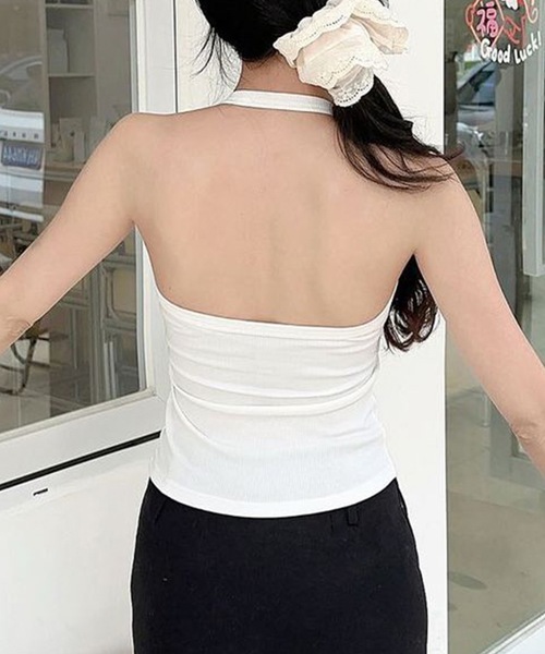 Lace Ladies(レースレディース)の「ソリッドカラー ホルター Vネック カップ付き トップス(キャミソール・レディース・ホワイト/グレー/ブラック/アイボリー・FREE)」の12枚目の写真