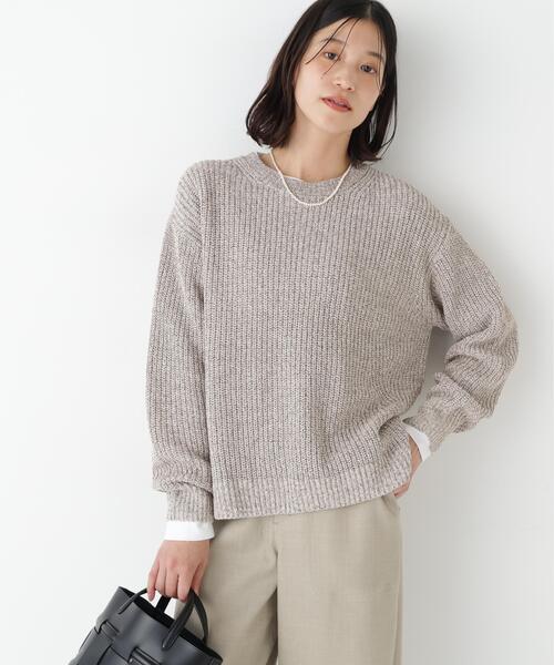 human woman(ヒューマンウーマン)の「◆ネップ入ペーパーヤーン片畦クルーネックプルオーバー(ニット/セーター・レディース・ブラウン/グレー系その他・MEDIUM)」の1枚目の写真