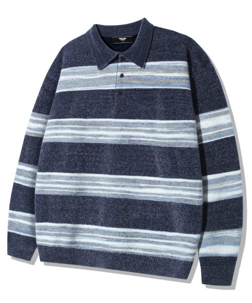 TRILLION(トリリオン)の「グラデーションストライプベルベットカラー ニット_ネイビー(ニット/セーター・メンズ・その他・L/XL/M)」の3枚目の写真