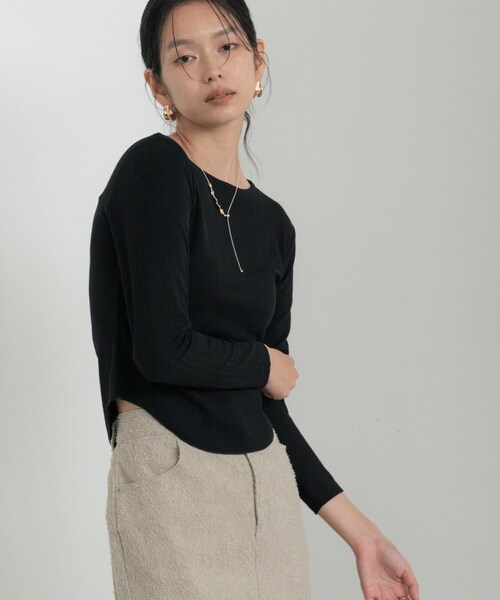 GALLEST（ギャレスト）の「バックオープンリブ長袖Tシャツ（Tシャツ/カットソー・レディース・オフホワイト/カーキ/ブラック・38）」の18枚目の写真