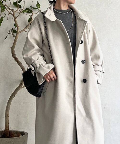 un dix cors（アンディコール）の「スタンドカラーロングコート（その他アウター・レディース・ライトグレー/ブラック/オフホワイト・FREE）」の2枚目の写真