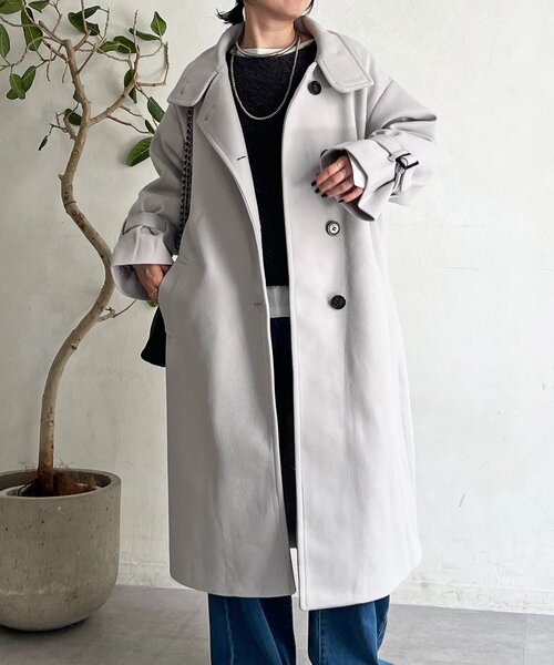 un dix cors（アンディコール）の「スタンドカラーロングコート（その他アウター・レディース・ライトグレー/ブラック/オフホワイト・FREE）」の3枚目の写真