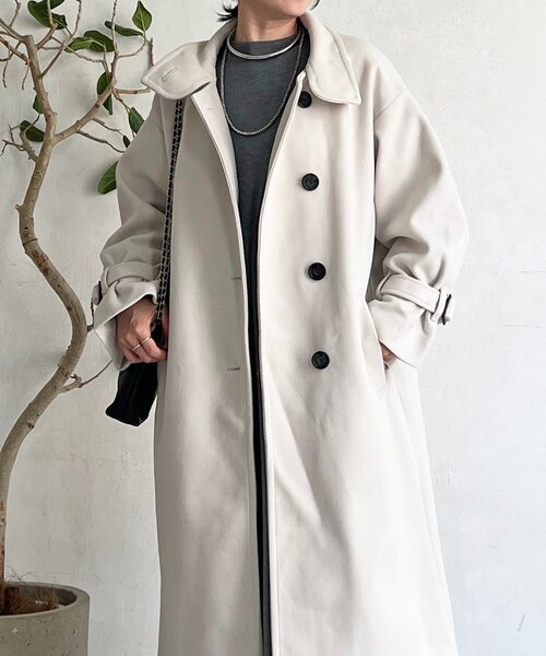 un dix cors（アンディコール）の「スタンドカラーロングコート（その他アウター・レディース・ライトグレー/ブラック/オフホワイト・FREE）」の4枚目の写真