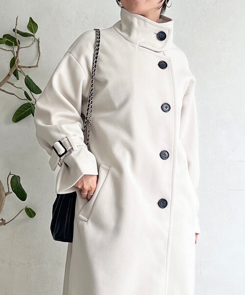 un dix cors（アンディコール）の「スタンドカラーロングコート（その他アウター・レディース・ライトグレー/ブラック/オフホワイト・FREE）」の5枚目の写真