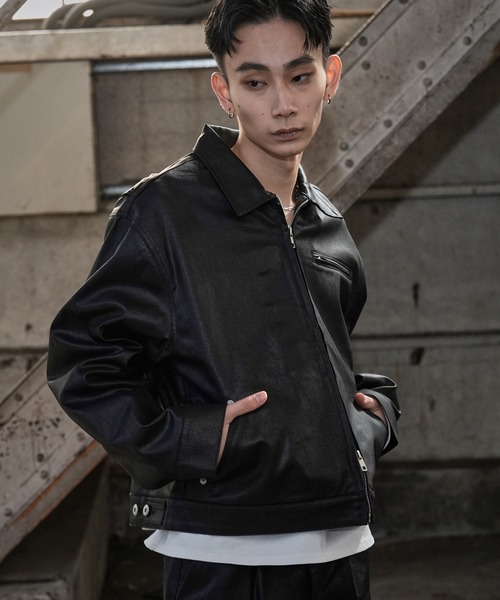 LANDNESS(ランドネス)の「【LANDNESS/ランドネス】COATED DENIM ZIP JACKET/コーティッドデニムジップジャケット(デニムジャケット・メンズ・ブラック・S/M/L)」の2枚目の写真