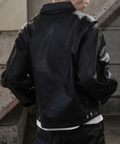 LANDNESS(ランドネス)の「【LANDNESS/ランドネス】COATED DENIM ZIP JACKET/コーティッドデニムジップジャケット(デニムジャケット・メンズ・ブラック・S/M/L)」の4枚目の写真