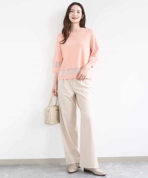 MK MICHEL KLEIN（エムケーミッシェルクラン）の「[SANAGARAシリーズ]デニムライク ワイドパンツ/接触冷感/UVカット/洗える（デニムパンツ・レディース・ネイビー/ベージュ・38）」の16枚目の写真