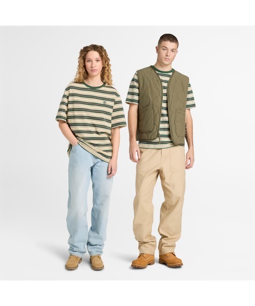 Timberland(ティンバーランド)の「ストライプ 半袖 Tシャツ ユニセックス(Tシャツ/カットソー・メンズ・ベージュ系その他・LARGE/XX-LARGE/X-LARGE/MEDIUM/SMALL)」の1枚目の写真