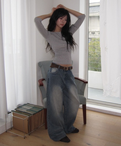modimood（モディムード）の「[MADE] MOMU BASIC デイリー華奢見えネック7分袖Tシャツ（Tシャツ/カットソー・レディース・アイボリー/ネイビー/グレー・FREE/2/1）」の16枚目の写真