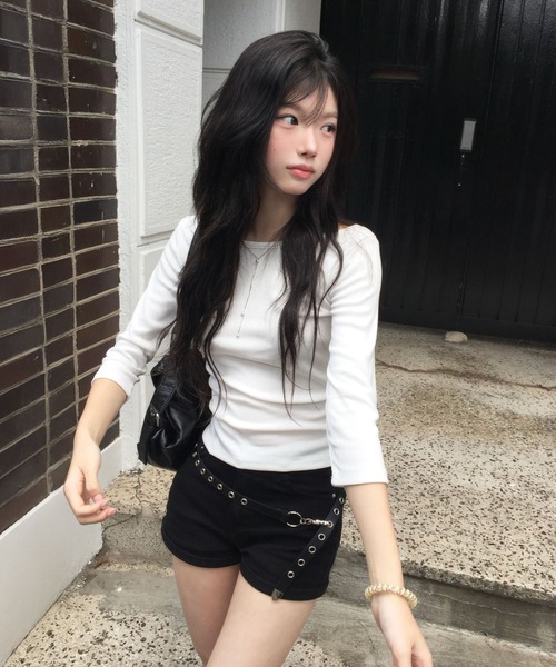 modimood（モディムード）の「[MADE] MOMU BASIC デイリー華奢見えネック7分袖Tシャツ（Tシャツ/カットソー・レディース・アイボリー/ネイビー/グレー・FREE/2/1）」の18枚目の写真