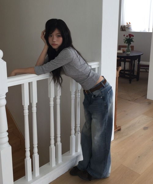 modimood（モディムード）の「[MADE] MOMU BASIC デイリー華奢見えネック7分袖Tシャツ（Tシャツ/カットソー・レディース・アイボリー/ネイビー/グレー・FREE/2/1）」の9枚目の写真