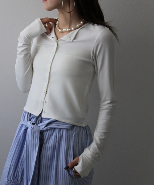 bohmal（ボマール）の「【接触冷感】【UVカット】【抗菌防臭】バンブークルーネックカーディガン（カーディガン/ボレロ・レディース・レッド/ホワイト・FREE）」の2枚目の写真