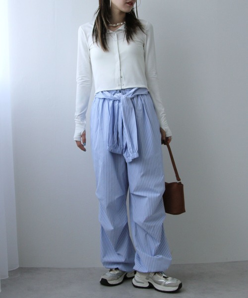 bohmal（ボマール）の「【接触冷感】【UVカット】【抗菌防臭】バンブークルーネックカーディガン（カーディガン/ボレロ・レディース・レッド/ホワイト・FREE）」の5枚目の写真