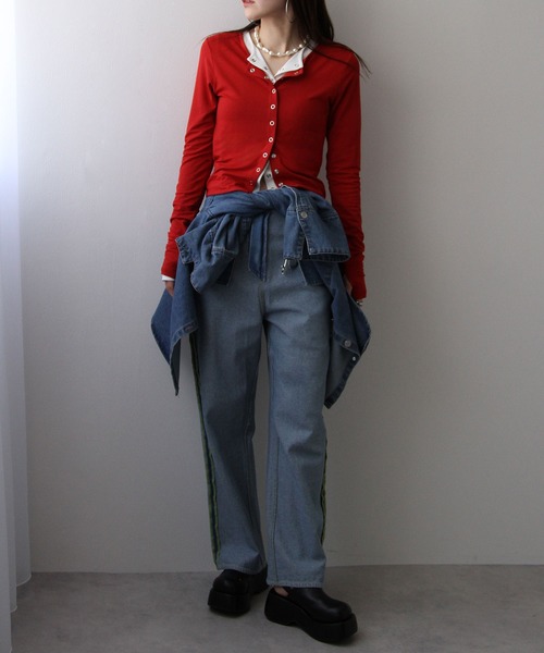 bohmal（ボマール）の「【接触冷感】【UVカット】【抗菌防臭】バンブークルーネックカーディガン（カーディガン/ボレロ・レディース・レッド/ホワイト・FREE）」の13枚目の写真