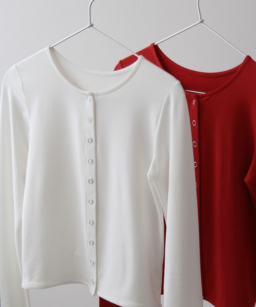 bohmal（ボマール）の「【接触冷感】【UVカット】【抗菌防臭】バンブークルーネックカーディガン（カーディガン/ボレロ・レディース・レッド/ホワイト・FREE）」の17枚目の写真