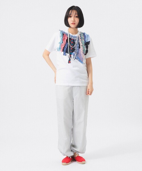 ヨリ　tori ストライプ　ドット　フリル　トップス　カットソー  新品未使用 別注】TORI-TO / 縦フリル Tシャツ（Tシャツ/カットソー）｜TORI-TO