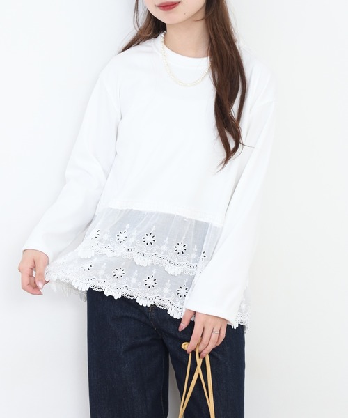 RME.(アールエムイー)の「裾レースプルオーバー 長袖Tシャツ(Tシャツ/カットソー・レディース・グレー/ホワイト・L/M)」の2枚目の写真