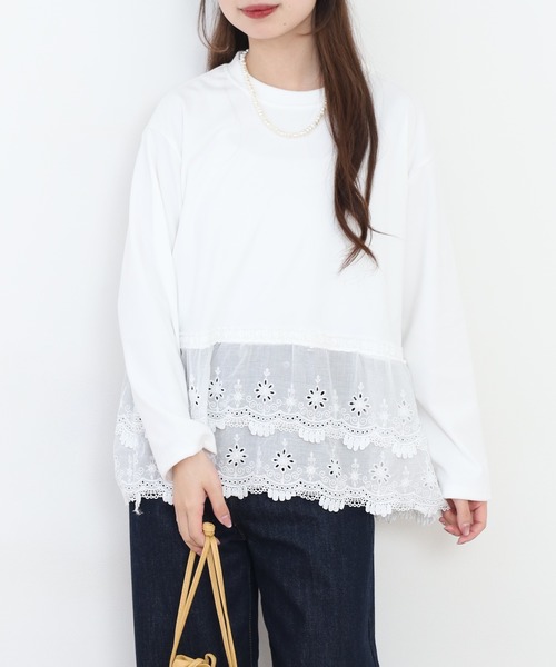 RME.(アールエムイー)の「裾レースプルオーバー 長袖Tシャツ(Tシャツ/カットソー・レディース・グレー/ホワイト・L/M)」の13枚目の写真