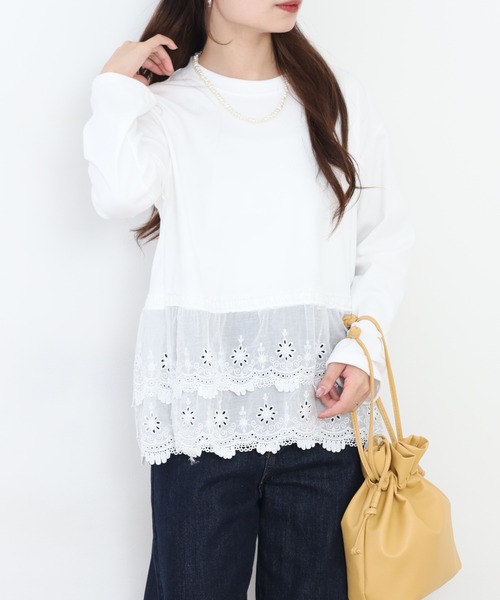 RME.(アールエムイー)の「裾レースプルオーバー 長袖Tシャツ(Tシャツ/カットソー・レディース・グレー/ホワイト・L/M)」の15枚目の写真