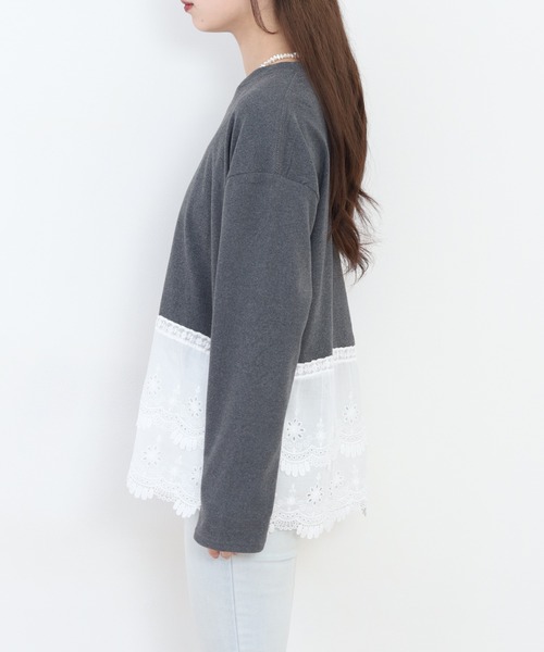 RME.(アールエムイー)の「裾レースプルオーバー 長袖Tシャツ(Tシャツ/カットソー・レディース・グレー/ホワイト・L/M)」の7枚目の写真