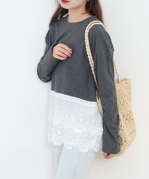 RME.(アールエムイー)の「裾レースプルオーバー 長袖Tシャツ(Tシャツ/カットソー・レディース・グレー/ホワイト・L/M)」の21枚目の写真