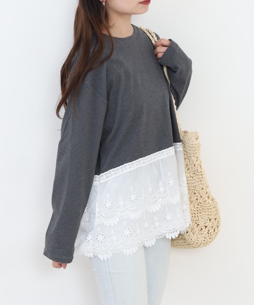 RME.(アールエムイー)の「裾レースプルオーバー 長袖Tシャツ(Tシャツ/カットソー・レディース・グレー/ホワイト・L/M)」の3枚目の写真