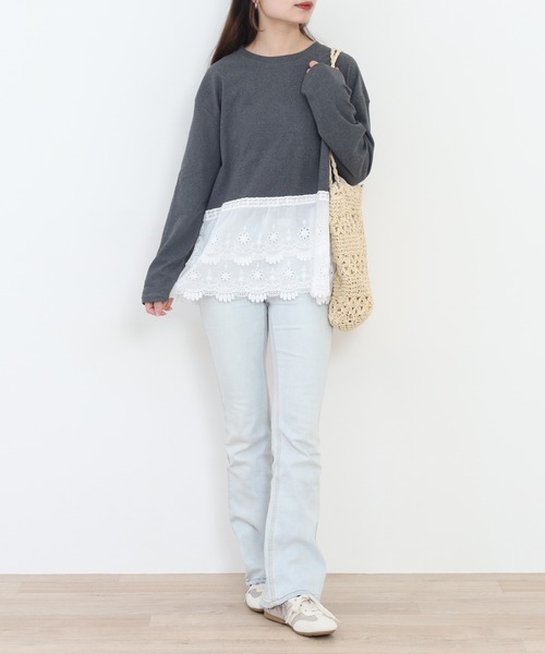RME.(アールエムイー)の「裾レースプルオーバー 長袖Tシャツ(Tシャツ/カットソー・レディース・グレー/ホワイト・L/M)」の5枚目の写真