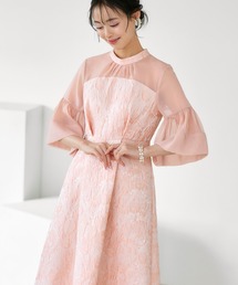 オケージョン 結婚式ドレス | フェミニン シアー ジャカード ドレス | パーティードレス・オケージョンドレス・お呼ばれドレス・セレモニードレス・フレアスカート