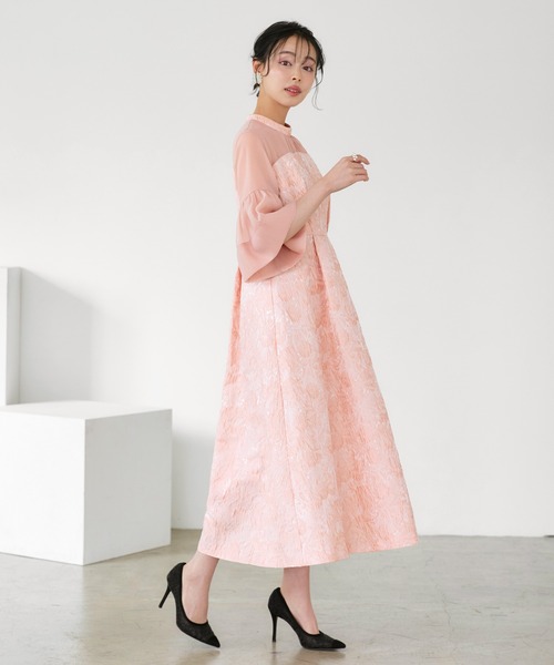 オケージョン 結婚式ドレス ｜ フェミニン シアー ジャカード ドレス