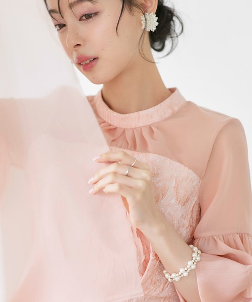 RUIRUE BOUTIQUE(ルイルエブティック)の「オケージョン 結婚式ドレス | フェミニン シアー ジャカード ドレス | パーティードレス・オケージョンドレス・お呼ばれドレス・セレモニードレス・フレアスカート(ドレス・レディース・ネイビー/ブラック/ピンク・M/S/LL/L)」の5枚目の写真
