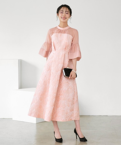 限定値下げ中✧オケージョンドレス オケージョン 結婚式ドレス ｜ フェミニン シアー ジャカード ドレス
