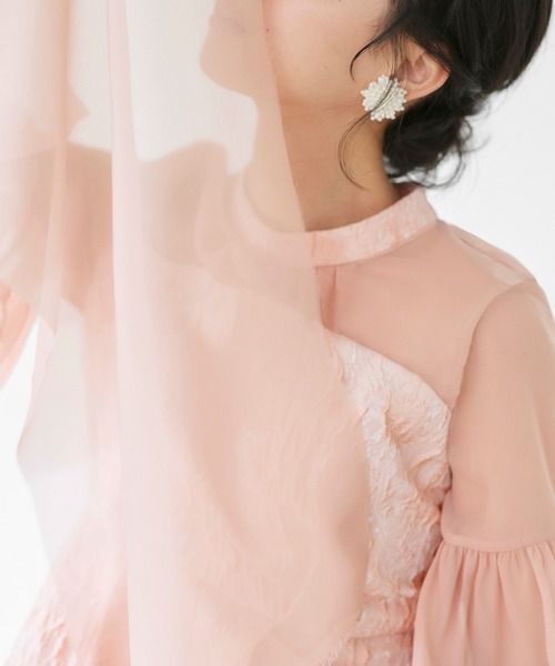 RUIRUE BOUTIQUE(ルイルエブティック)の「オケージョン 結婚式ドレス | フェミニン シアー ジャカード ドレス | パーティードレス・オケージョンドレス・お呼ばれドレス・セレモニードレス・フレアスカート(ドレス・レディース・ネイビー/ブラック/ピンク・M/S/LL/L)」の7枚目の写真