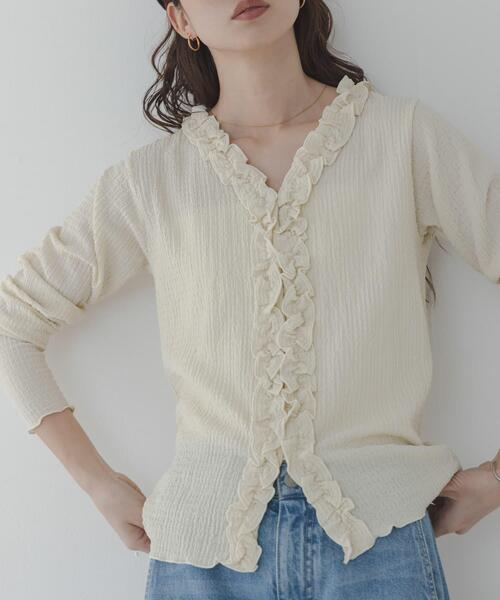 URBAN RESEARCH Sonny Label（アーバンリサーチサニーレーベル）の「『WEB限定』ワッフルフリルVネックカーディガン（カーディガン/ボレロ・レディース・オフホワイト/ブラック・FREE）」の13枚目の写真