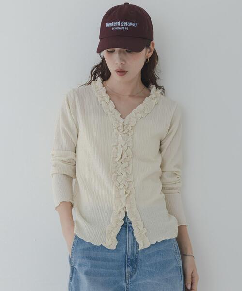 URBAN RESEARCH Sonny Label（アーバンリサーチサニーレーベル）の「『WEB限定』ワッフルフリルVネックカーディガン（カーディガン/ボレロ・レディース・オフホワイト/ブラック・FREE）」の14枚目の写真