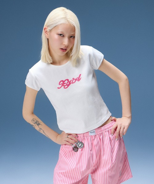 X-girl(エックスガール)の「STRIPED RHINESTONE SHORTS(その他パンツ・レディース・ライトブルー/ピンク・ONE SIZE)」の7枚目の写真